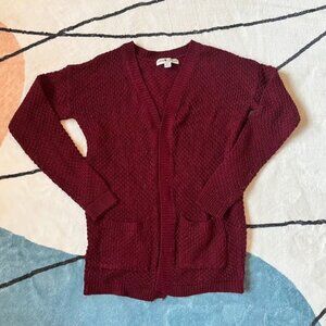 Love Change Italy Maroon Red Open Front Chunky Knit Long Cardigan Pockets Medium